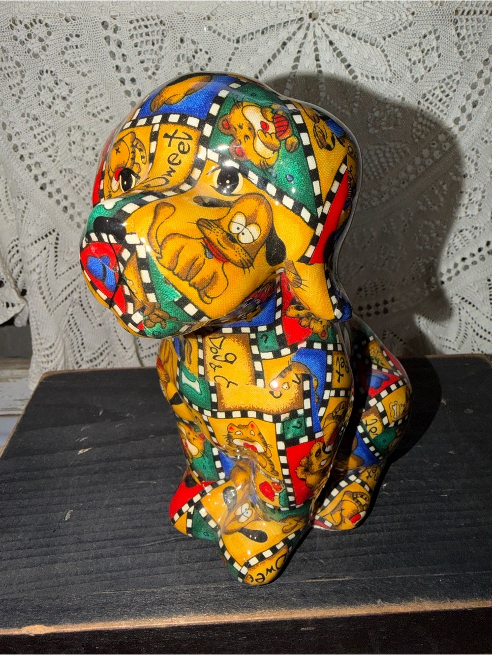 Yellow Multicolor Patchwork Dog Figurine